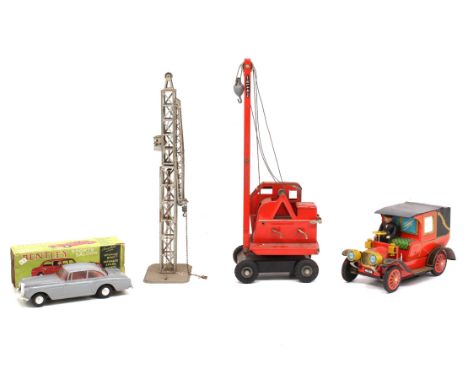 Tinplate: An unboxed Kellermann, CKO, hand-operated crane; together with an Alps Early Model Limousine; and a K&amp;L Steel F