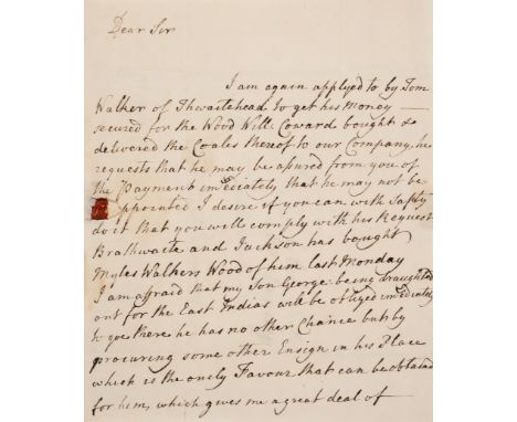 India.- Bengal.- East India Company (The) Commission received by Edward Hindley at Fort William, Bengal, printed document wit