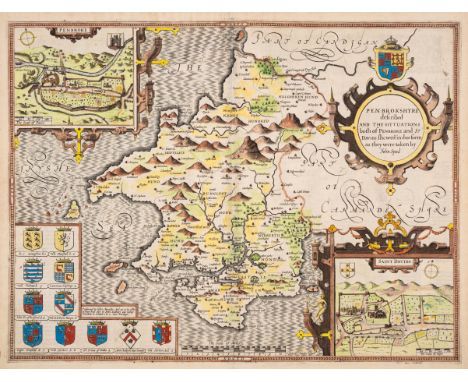 Wales.- Speed (John) Penbrokshyre described..., first edition,&nbsp;engraved map with hand-colouring, platemark 382 x 510 mm 
