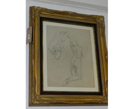 Dame Laura Knight (British, 1877-1970), 'A studio study of two nudes', pencil drawing on paper, signed lower left. H.43.5cm W