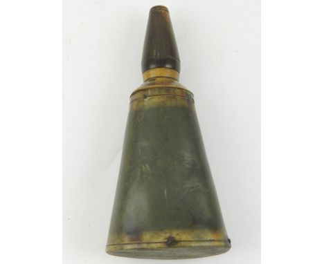 An early 19th century bovine horn musket powder flask. H.15cm