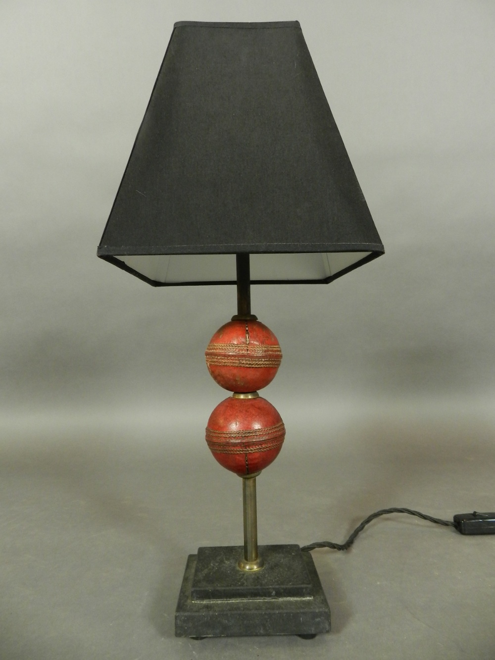 A Table Lamp The Base Fashioned With Two Leather Cricket - Cricket Ball Lamp Base A Table Lamp The Base Fashioned With Two Leather Cricket - Cricket Ball Lamp Base