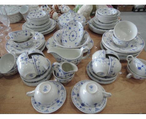 A Mason's 'Denmark' part dinner and tea service in blue and white (87 pieces approx)