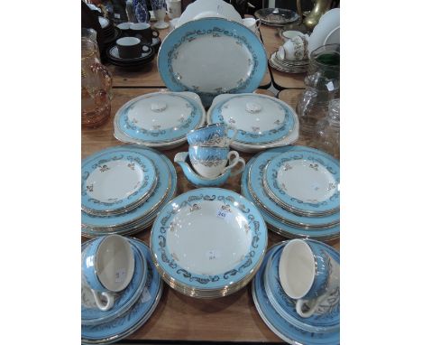 A part Barratts 'Delphatic White' dinner/tea service in white blue and gilt (44 pieces approx)