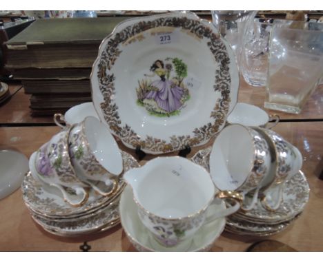 A gilt and transfer printed part tea service (21 pieces approx)