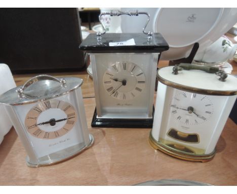 Three carriage clocks including Fox & Simpson and The London Clock Company etc 