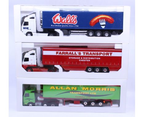 Eligor: A collection of three boxed Eligor, 1/43 Scale diecast model cab and trailer to comprise: Volvo FH12 Restyle Toit Bas