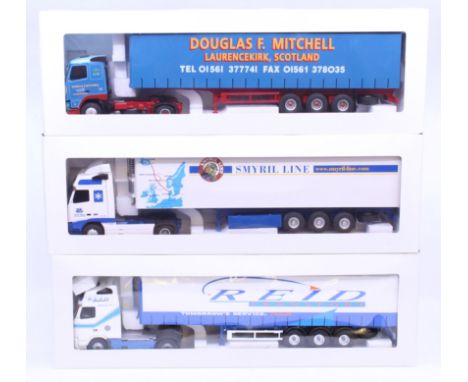 Eligor: A collection of three boxed Eligor, 1/43 Scale diecast model cab and trailer to comprise: Volvo FH Tautliner Douglas 