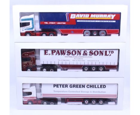Eligor: A collection of three boxed Eligor, 1/43 Scale diecast model cab and trailer to comprise: Scania Topline David Murray