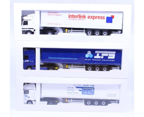 Eligor: A collection of three boxed Eligor, 1/43 Scale diecast model cab and trailer to comprise: Mercedes Actros Semi Interl