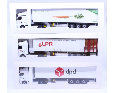 Eligor: A collection of three boxed Eligor, 1/43 Scale diecast model cab and trailer to comprise: Mercedes Actros 2 Semi Frig
