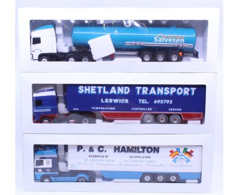 Eligor: A collection of three boxed Eligor, 1/43 Scale diecast model cab and trailer to comprise: DAF XF95 Cab Citerne Chimiq
