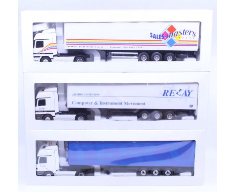 Eligor: A collection of three boxed Eligor, 1/43 Scale diecast model cab and trailer to comprise: Mercedes Actros Semi Sales 