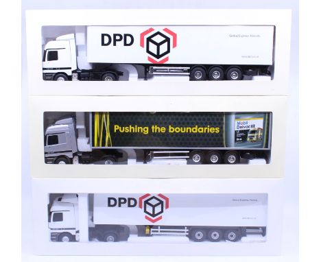 Eligor: A collection of three boxed Eligor, 1/43 Scale diecast model cab and trailer to comprise: Mercedes Actros Semi DPD, R