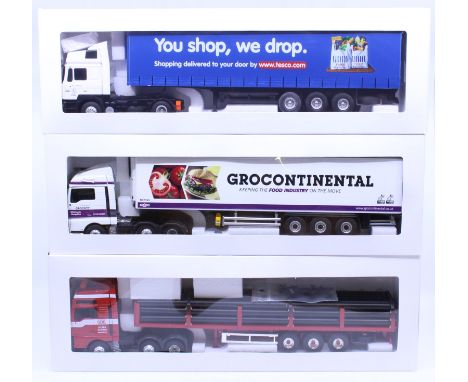 Eligor: A collection of three boxed Eligor, 1/43 Scale diecast model cab and trailer to comprise: Man F2000 Tautliner Tesco /