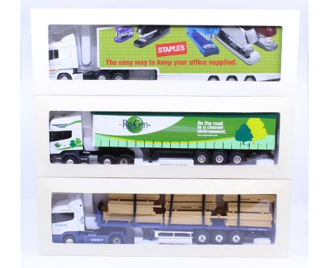 Eligor: A collection of three boxed Eligor, 1/43 Scale diecast model cab and trailer to comprise: Scania Serie R Toit Bas Dou