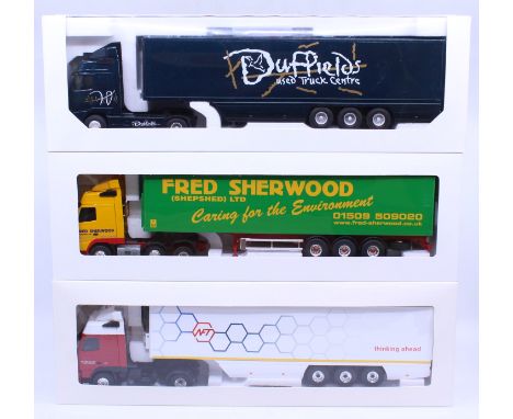 Eligor: A collection of three boxed Eligor, 1/43 Scale diecast model cab and trailer to comprise: Volvo FH 4 Globetrotter Sem