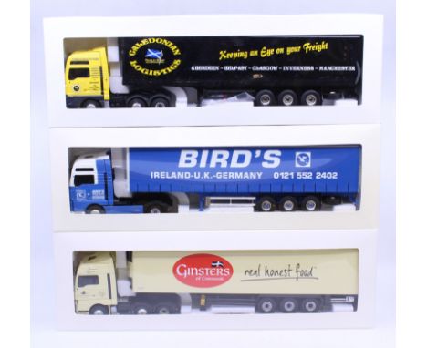 Eligor: A collection of three boxed Eligor, 1/43 Scale diecast model cab and trailer to comprise: Man TG XXL Tautliner Caledo