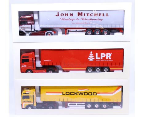 Eligor: A collection of three boxed Eligor, 1/43 Scale diecast model cab and trailer to comprise: MAN TG XXL Tautliner John M