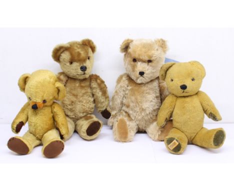 Bears: A collection of four vintage teddy bears to include: Merrythought Cheeky Bear, and one other Merrythought bear, togeth