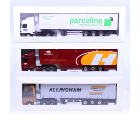 Eligor: A collection of three boxed Eligor, 1/43 Scale diecast model cab and trailer to comprise: Mercedes Actros Geopost Par