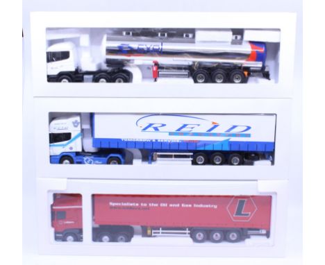 Eligor: A collection of three boxed Eligor, 1/43 Scale diecast model cab and trailer to comprise: Scania Serie 4 Toit Bas Cit