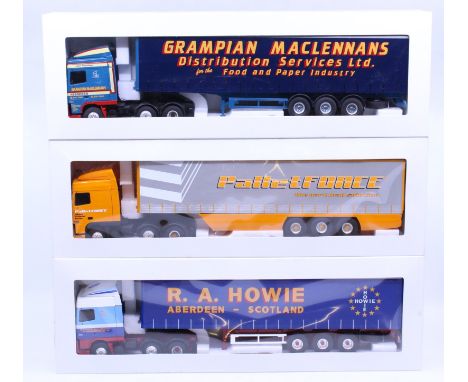 Eligor: A collection of three boxed Eligor, 1/43 Scale diecast model cab and trailer to comprise: DAF XF 95 Space Cab Tautlin
