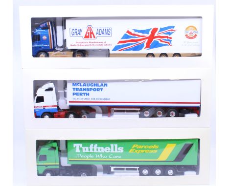 Eligor: A collection of three boxed Eligor, 1/43 Scale diecast model cab and trailer to comprise: Volvo FH Restyle Doubledeck