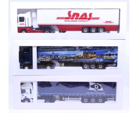 Eligor: A collection of three boxed Eligor, 1/43 Scale diecast model cab and trailer to comprise: Renault Magnum Semi Fourgon
