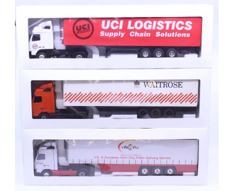 Eligor: A collection of three boxed Eligor, 1/43 Scale diecast model cab and trailer to comprise: Volvo FH Frigo UCI Logistic