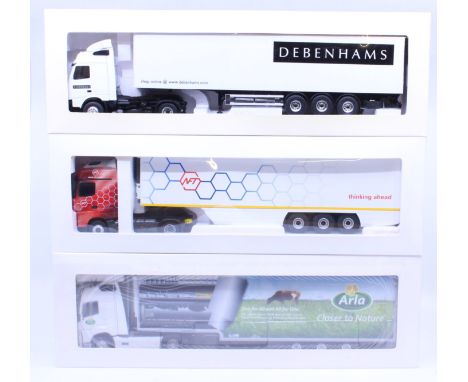 Eligor: A collection of three boxed Eligor, 1/43 Scale diecast model cab and trailer to comprise: Volvo FH Restyle Globetrott