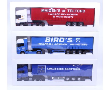 Eligor: A collection of three boxed Eligor, 1/43 Scale diecast model cab and trailer to comprise: Scania Serie 4 Tautliner Ma
