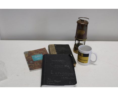 A job lot of colliery miners items including lamp etc 