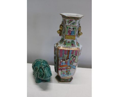 A Oriental vase &amp; ceramic elephant vase 33cm height