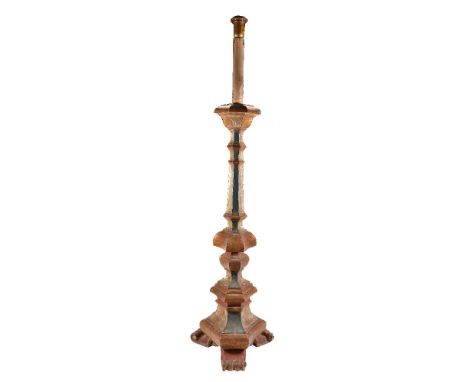 A Continental, probably Italian, carved and polychrome painted wood standard lamp in seventeenth-century taste, 20th century,