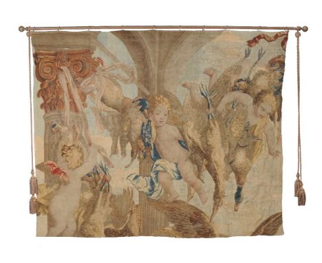 A Franco-Flemish wool and silk tapestry, late 17th / early 18th century, of rectangular form, depicting amorini with gamebird