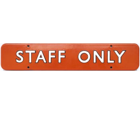BR(NE) FF Black Edged Lettering enamel doorplate STAFF ONLY. In excellent condition, measures 18in x 3.5in. 