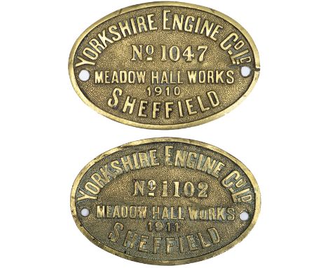 Worksplates a pair. YORKSHIRE ENGINE Co LTD MEADOW HALL WORKS No 1047 1910 and YORKSHIRE ENGINE Co LTD MEADOW HALL WORKS No 1