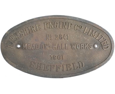 Worksplate YORKSHIRE ENGINE CO LIMITED MEADOW HALL WORKS SHEFFIELD No 2841 1961 ex 0-4-0 Diesel Hydraulic delivered new to RT