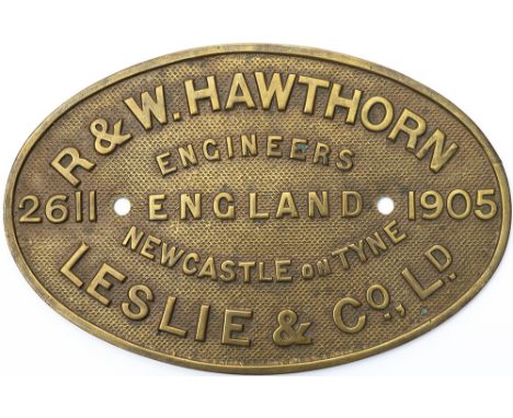 Worksplate R &amp; W HAWTHORN LESLIE &amp; CO LTD ENGINEERS NEWCASTLE ON TYNE ENGLAND 2611 1905. Ex 0-6-0ST new to Nailstone 