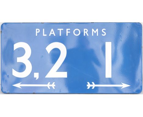 BR(SC) FF enamel railway station sign PLATFORMS 3, 2 (with left facing arrow), 1 (with right facing arrow). In very good cond