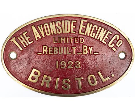 Works makers plate THE AVONSIDE ENGINE CO LIMITED REBUILT BY 1923 BRISTOL ex 0-6-0ST Avonside works number 1432 1902 which wa