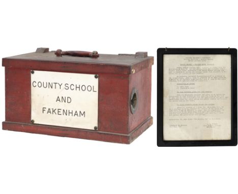 Great Eastern Railway staff and ticket box, traffolite plated COUNTY SCHOOL AND FAKENHAM. In ex railway condition measures 13