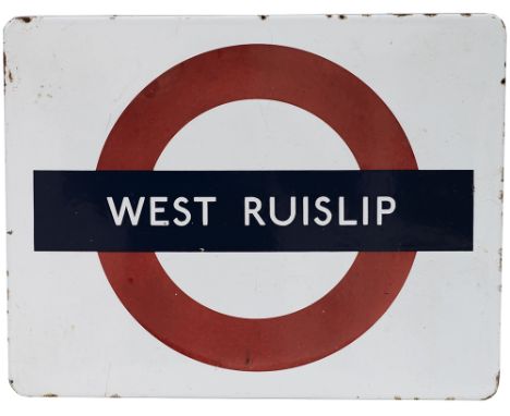 London Underground FF enamel target/bullseye station sign WEST RUISLIP. Measures 18in x 14in and is in very good condition wi