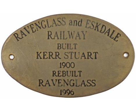 Worksplate RAVENGLASS AND ESKDALE RAILWAY BUILT KERR STUART 1900 REBUILT RAVENGLASS 1996. This Kerr Stuart loco was built in 