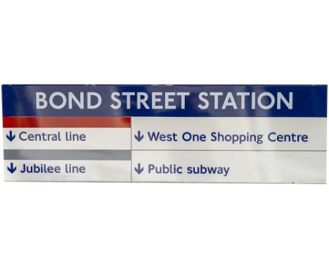 London Underground FF enamel sign BOND STREET STATION JUBILEE LINE CENTRAL LINE WEST ONE SHOPPING CENTRE PUBLIC SUBWAY. In ve
