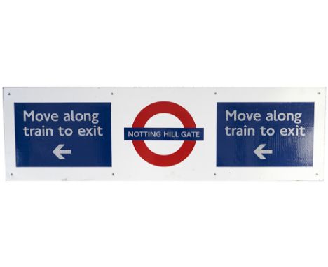London Underground enamel &amp; reflective decal target/bullseye station sign NOTTING HILL GATE MOVE ALONG TRAIN TO EXIT. Mea