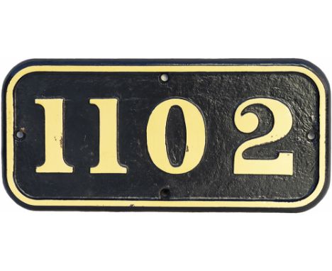 Great Western Railway cast iron cabside numberplate 1102 ex Collett 0-4-0T built by the Avonside Engine Company in 1926 as wo