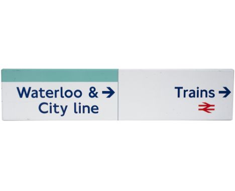 London Underground FF enamel sign WATERLOO &amp; CITY LINE (BR) TRAINS. In very good condition measures 35.5in x 8in.  
