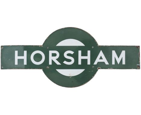 Southern Railway enamel target sign HORSHAM from the former London Brighton and South Coast Railway station between Dorking a